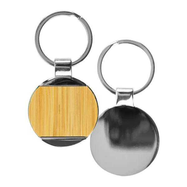 Round Bamboo and Metal Keychains 32mm